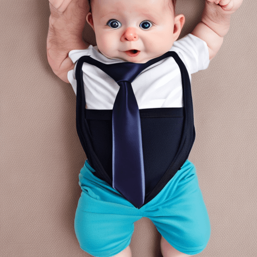 AI generated: funny picture man in tie holding baby in diaper