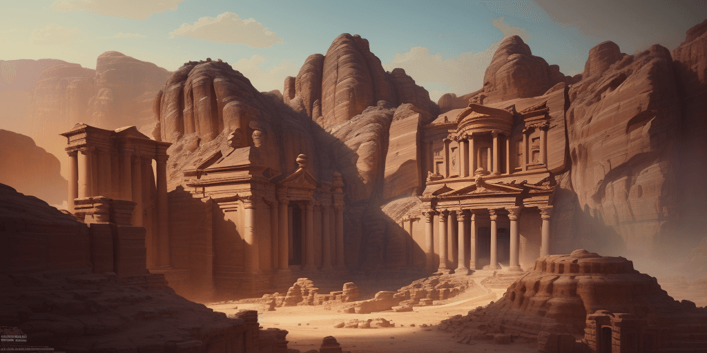 AI generated: an ancient Petra city, extremely detailed digital painting, in the style of fenghua zhong and ruan j...