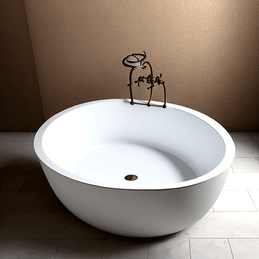 AI generated: bronze plughole of an empty white enamel oval bathtub