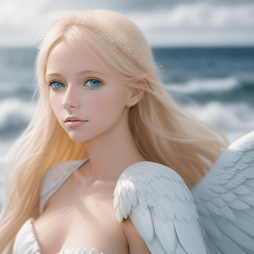 AI generated: A personal portrait of an ethereal and celestial beautiful blonde girl with blue eyes and angel wing...