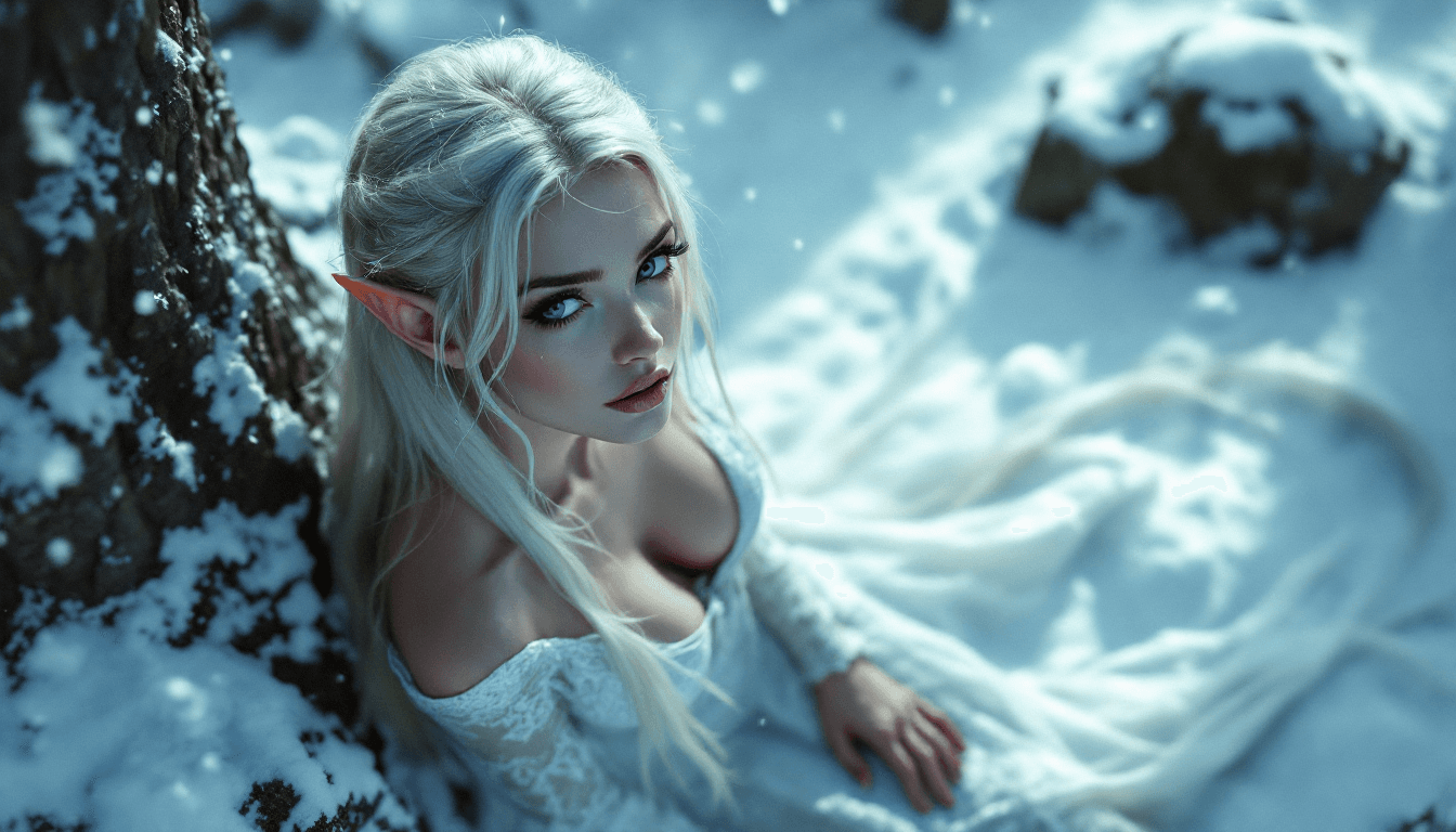 AI generated: elf girl. zelda. small elf ears. long platinum blonde hair. full lips. lips pressed together. beauti...