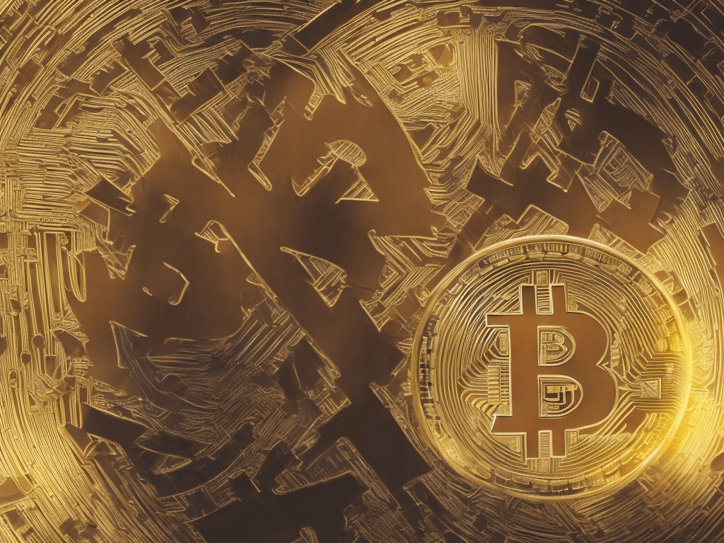 AI generated: a bitcoin wizard with crystal ball worshipping bitcoin, futuristic high-tech spiritualism, photoreal...