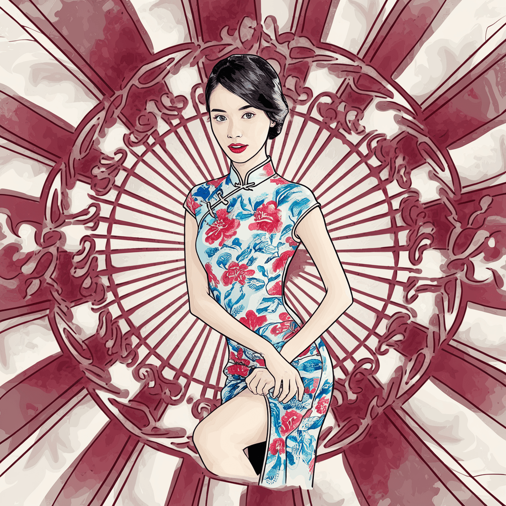 AI generated: (((handmade drawing with red ink only))), a beautiful chinese woman wearing traditional Cheongsam dr...