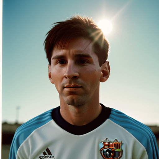 AI generated: Lionel Messi alien, photo realistic, sunny day film grain, Kodak portra 800, f1. 8