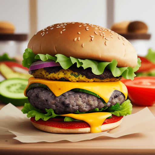 AI generated: food photography , studio photography ,burger patty ,focus on the delicious patty, vibrant toppings,...