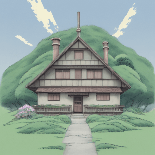 AI generated: a house, 70% background, art by studio ghibli
