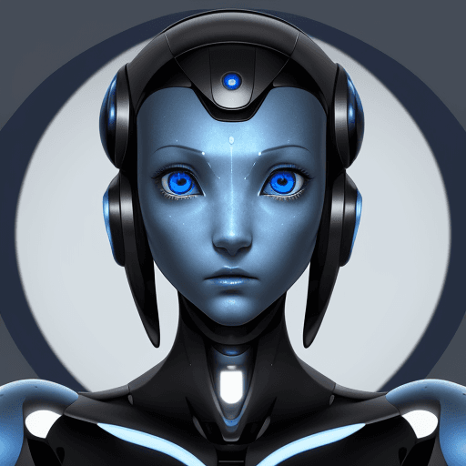 AI generated: AI Robot ,blue human eyes ,as avatar looking on camera