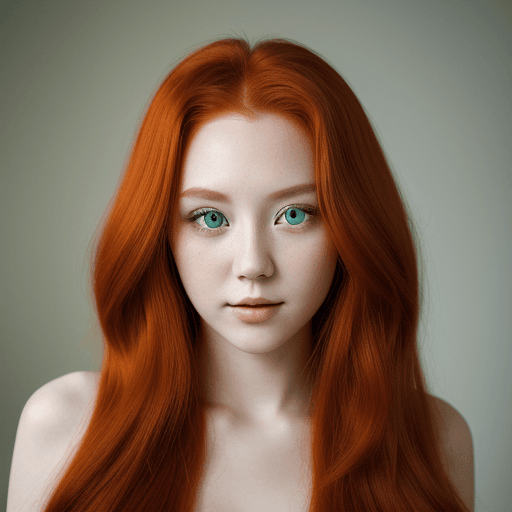 AI generated: 25-year-old beautiful, long red hair, green eyes in the style of sterling silver highlights, samyang...