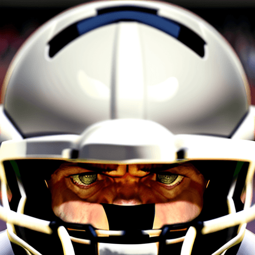 AI generated: front view of American football players, wearing white helmets, looking straight to the camera. Angr...