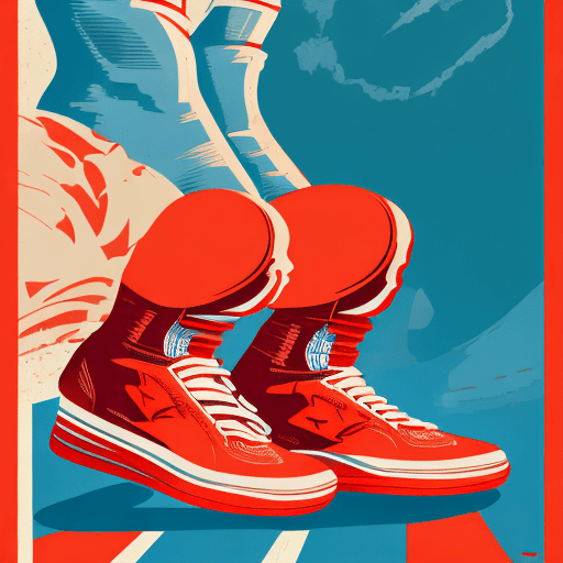 AI generated: sneaker design in a Soviet style poster, USSR poster, propaganda style, anime, offset printing, high...