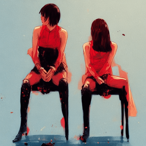 AI generated: an ultradetailed beautiful panting of stylish twins sitting on  chairs, by conrad roset, greg rutkow...
