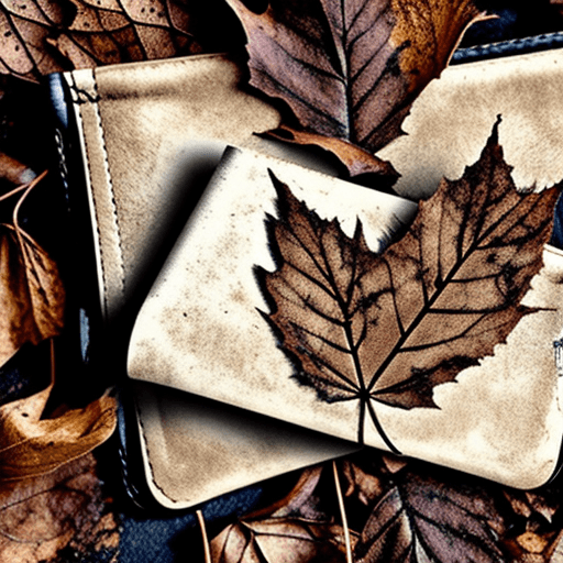 AI generated: Dry dusty leaves in an open abandoned wallet. Style: goth