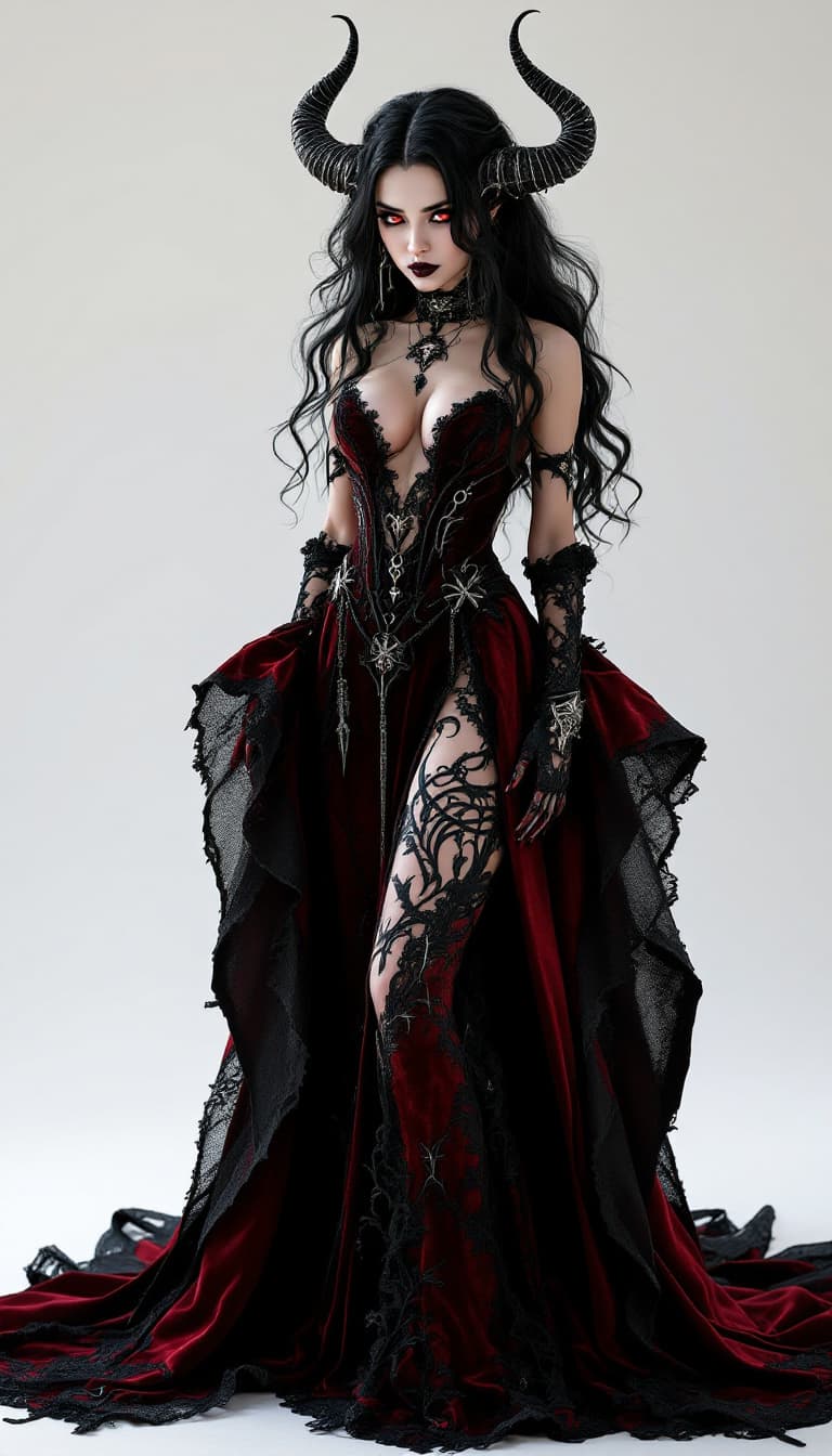 AI generated: An ultra-realistic, full-body portrait of a captivating gothic succubus woman, radiating seductive a...