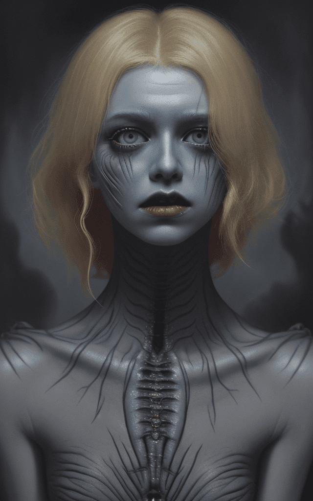 AI generated: a detailed uhd portrait of a muted blonde laser thrashed oil painting in the style of tim burton enh...
