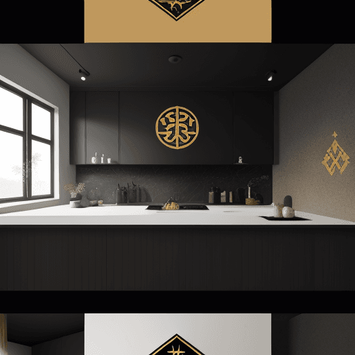 AI generated: a logo interior design  house , image simplified house of life , nordic, scandinavian style, gold an...