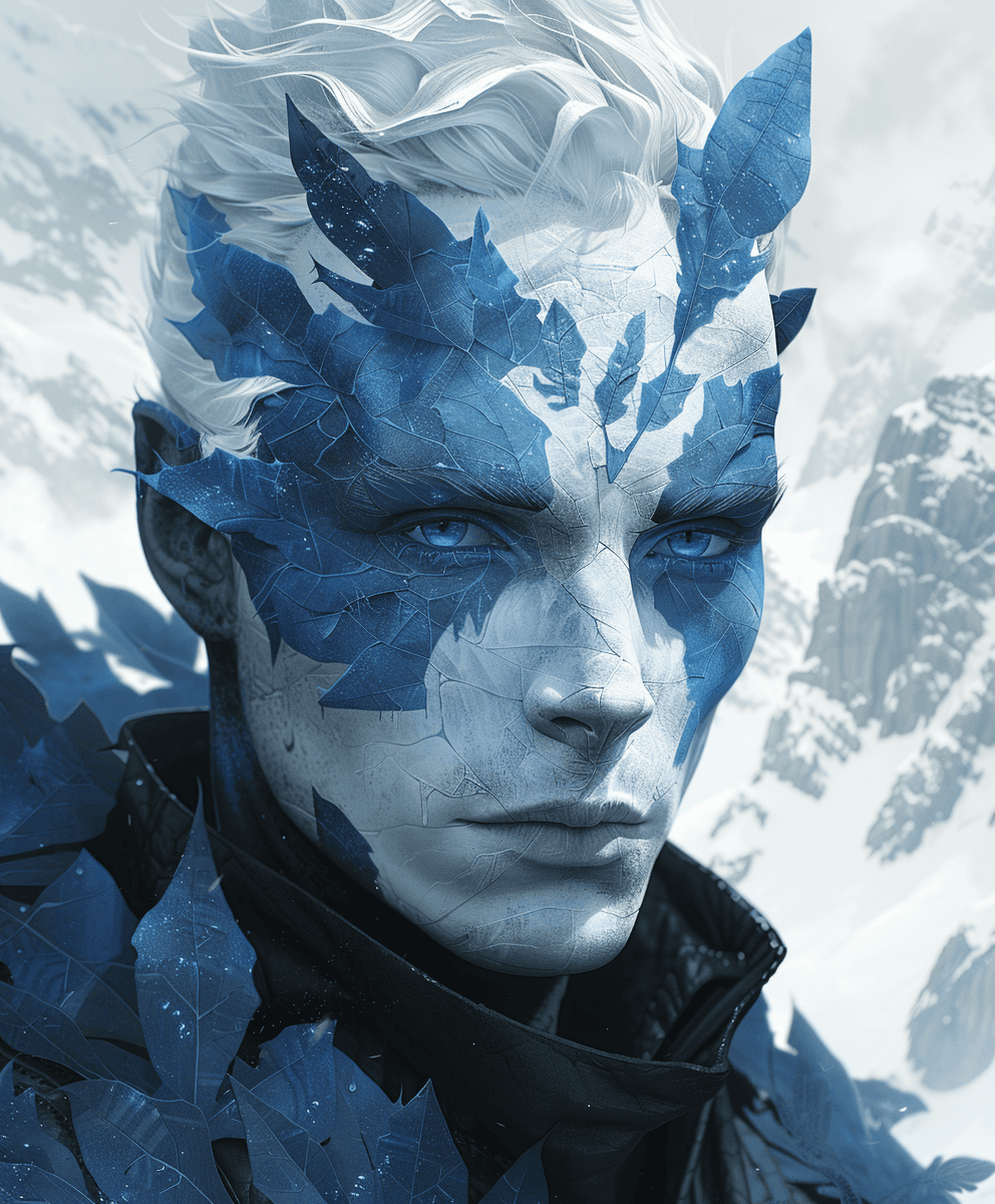 AI generated: ice mage art and illustration by theo el, in the style of balanced symmetry, black and blue, detaile...