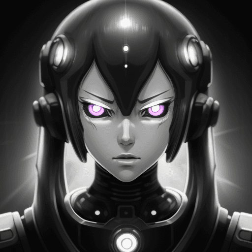 AI generated: no color, perfect anime illustration, portrait of a android space cyborg, black and white style, art...