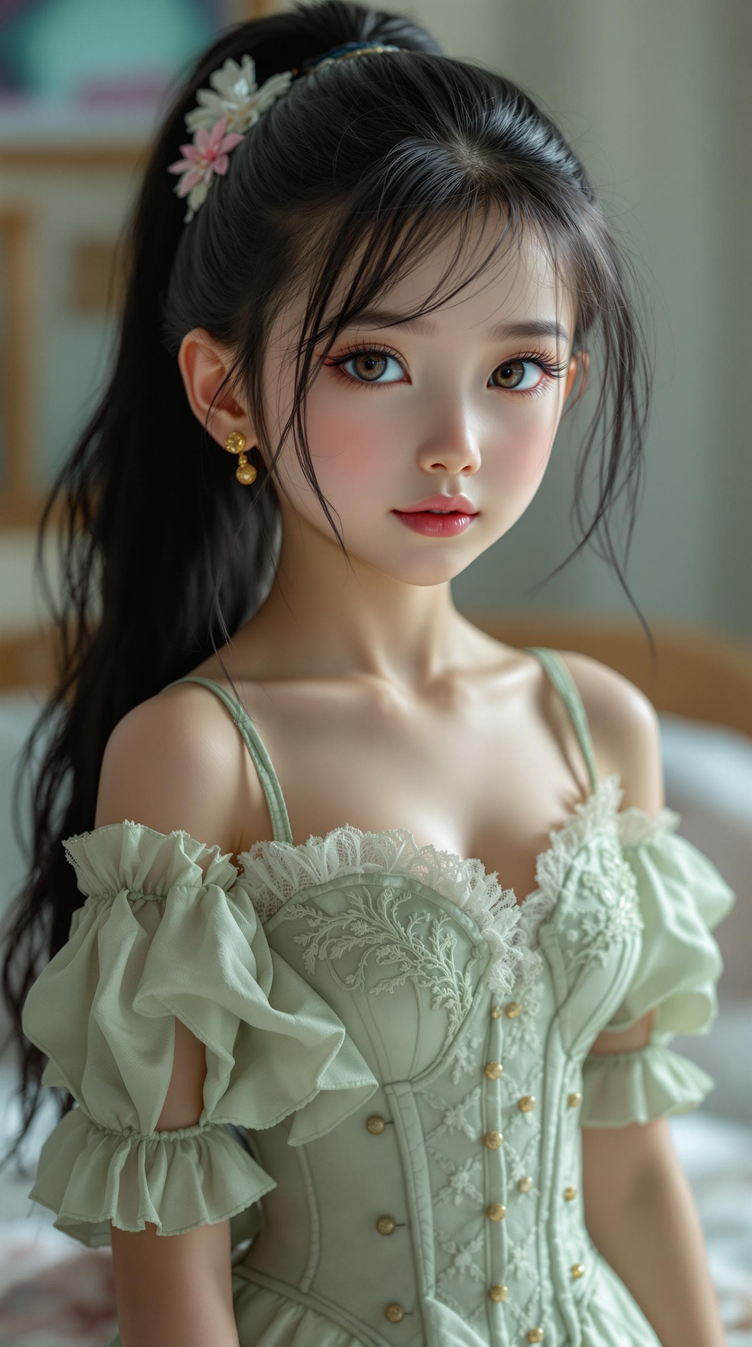 AI generated: a professional photo of a exceptionally beautiful girl in the world (age 10), (ten year old), north ...