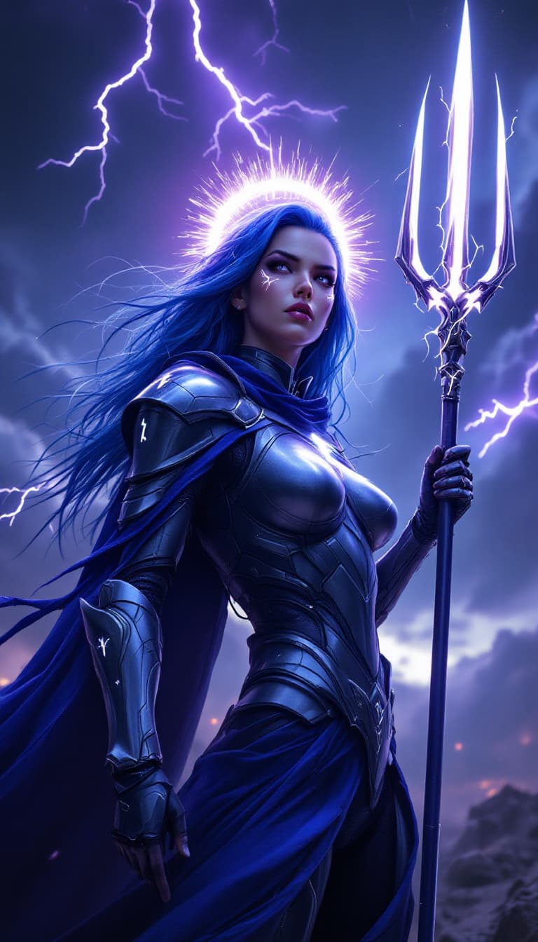 AI generated: A cinematic digital artwork featuring a fearless, female armored figure in a defiant and commanding ...