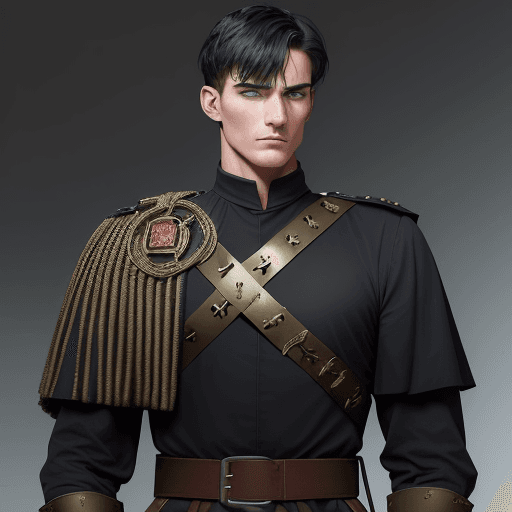 AI generated: Man from medieval legion wearing military uniform (dark-colored, heavy-duty tunic with small circula...