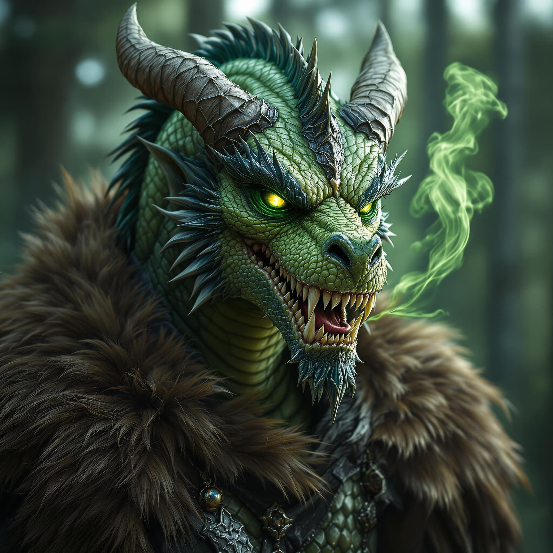 AI generated: ultra realistic photo, fantasy character portrait, male dragonkin, emerald dragonborn, muscular buil...