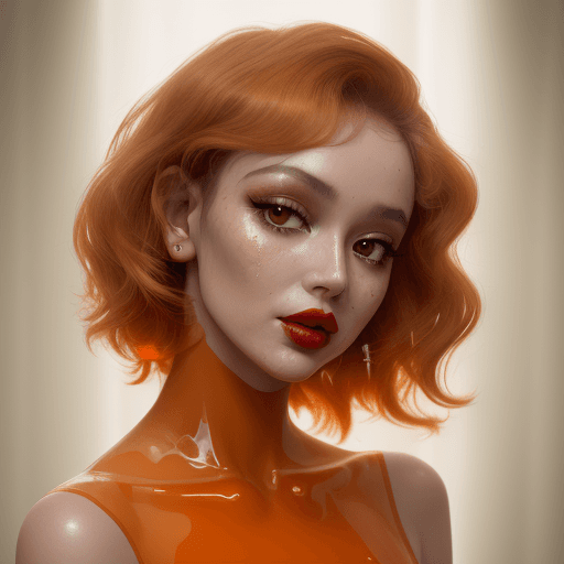 AI generated: the model is wearing orange colored lipstick and mascara, in the style of marilyn minter, animated g...