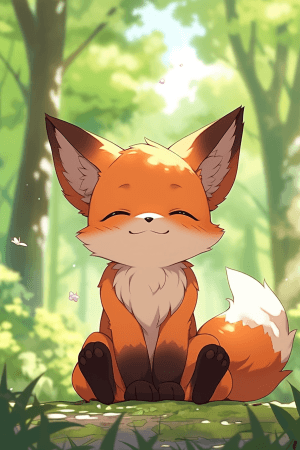 AI generated: Pose of an anime shy fox cub, orange fluffy tail and cautious, by Production I.G, earthy color, 3ds ...