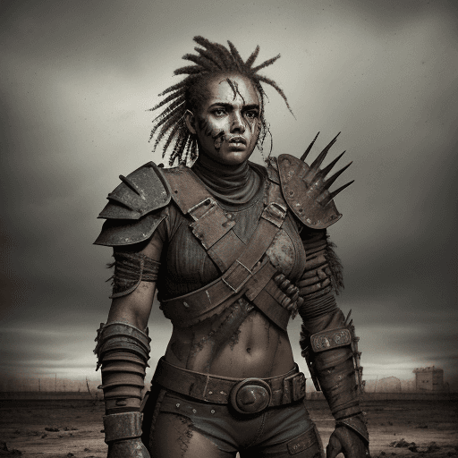 AI generated: A portrait of a post-apocalyptic Pibe Valderra with battle scars, colombian armor, and football, sta...