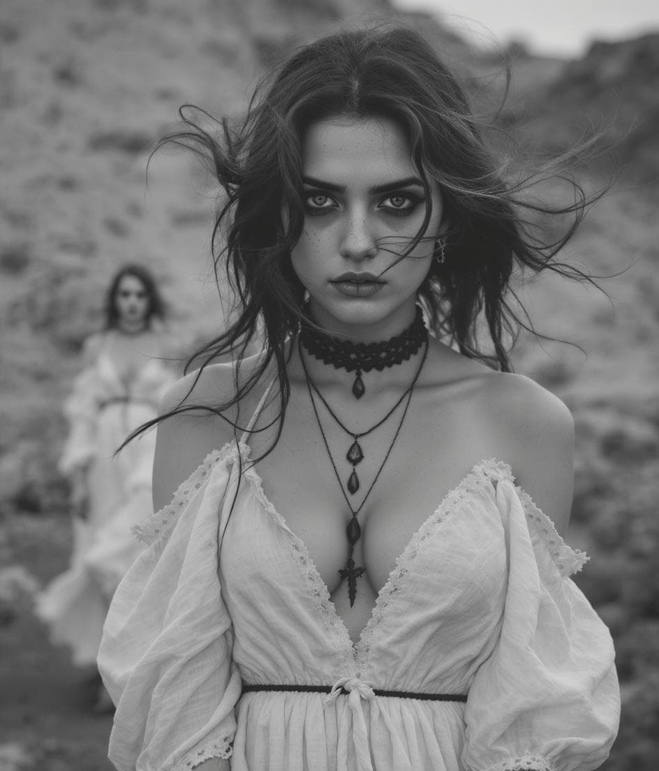 AI generated: Captivating in monochrome, these siblings exude raw beauty and a powerful, untold story. Their flowi...