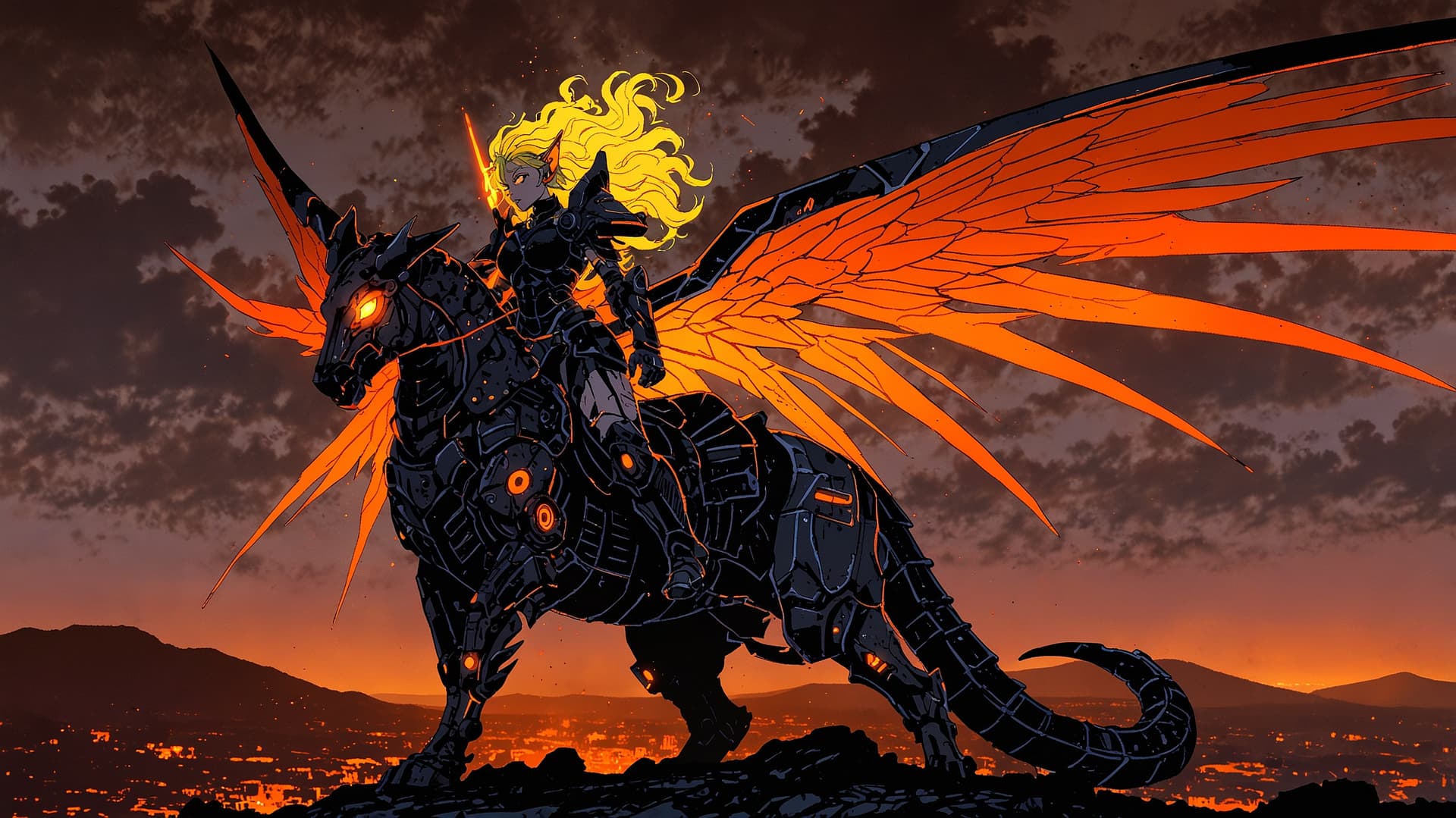 AI generated: High-fantasy digital artwork featuring a powerful, armored female warrior with glowing, fiery wings....