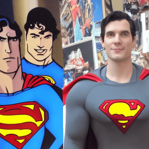 AI generated: superman with batman clothes 