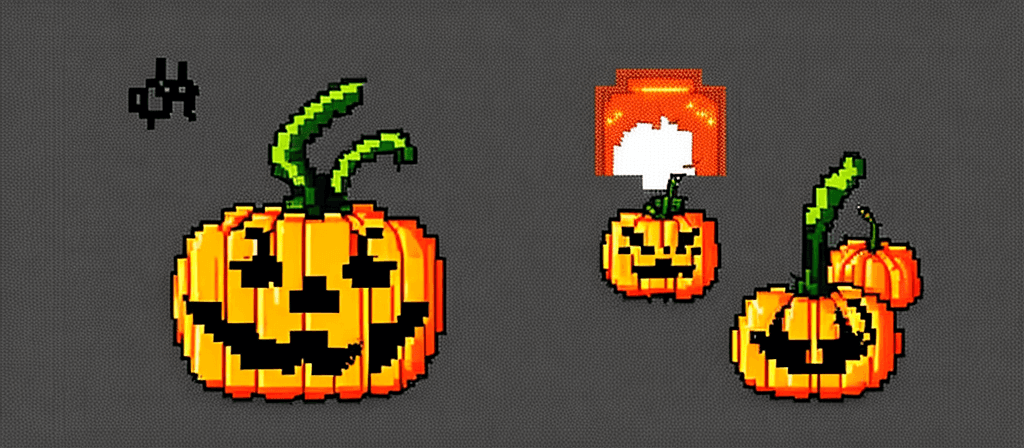AI generated: Halloween + pixel art banner + pixel art style + cover art style + ilustration