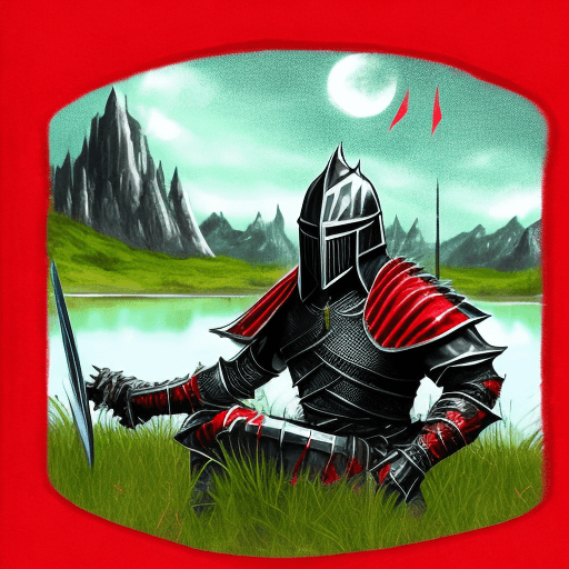 AI generated: :A knight in shiny metallic armor with black as the main color and red as the edges (the red color i...