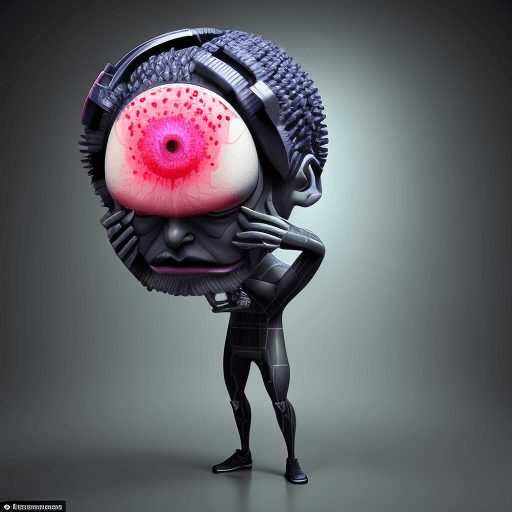 AI generated: man with a Futuristic iPhone fused to his brain, full body Blender 3D art, intense, shocking, psycho...