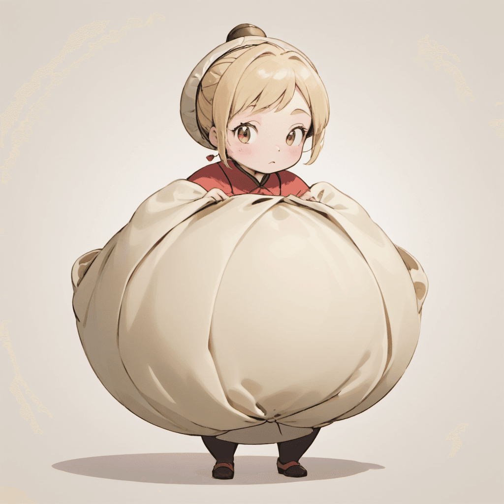 AI generated: a cartoon render of a lady as a ("dumpling":2)