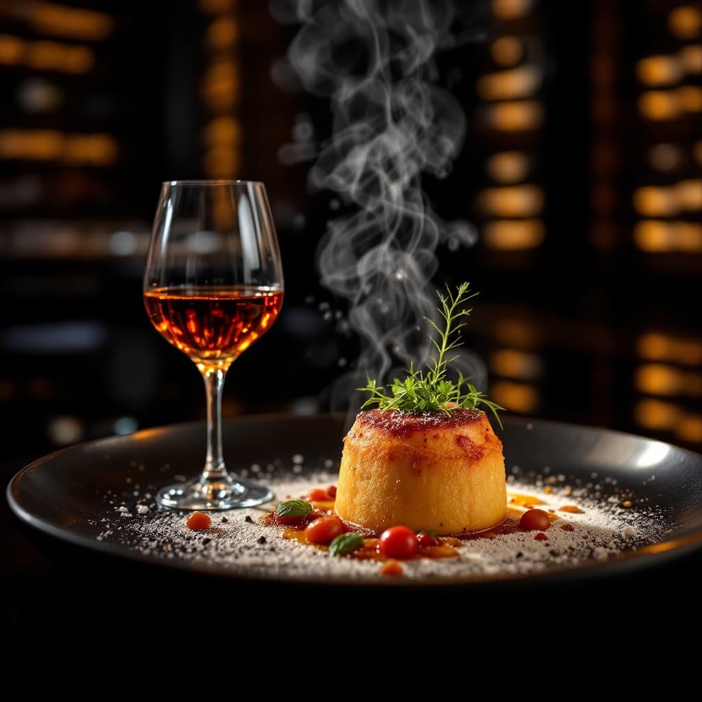 AI generated: 
Capture a delicious LASAÑA 
in close-up, exuding tempting appeal, at a 3 MICHELIN star restaurant. ...