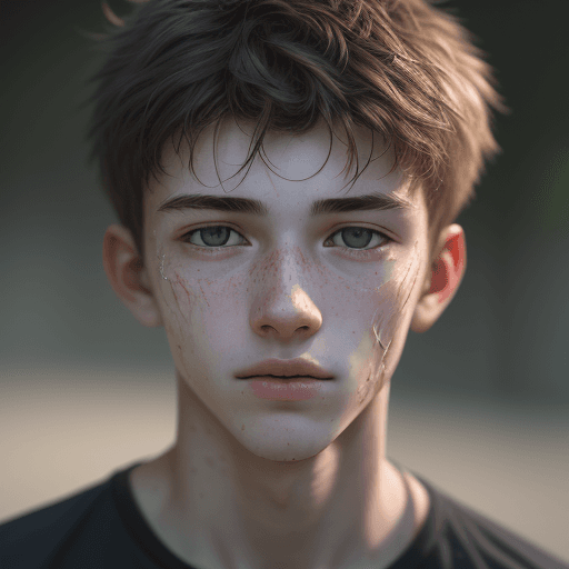 AI generated: RAW photo, portrait of an 20 years old boy, highly detailed textures, tired, run down, deep skin por...