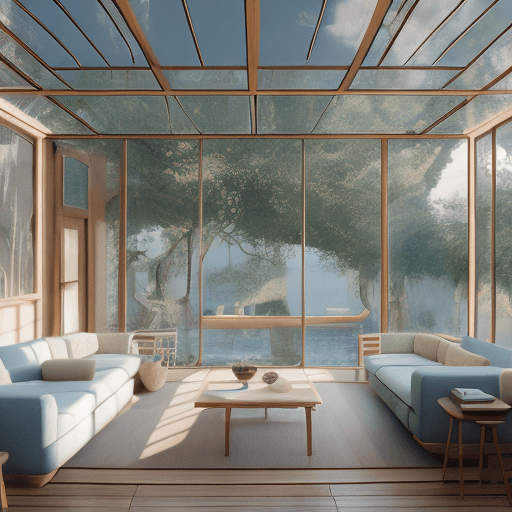 AI generated: High resolution photography interior design, dreamy sunken living room conversation pit, wooden floo...