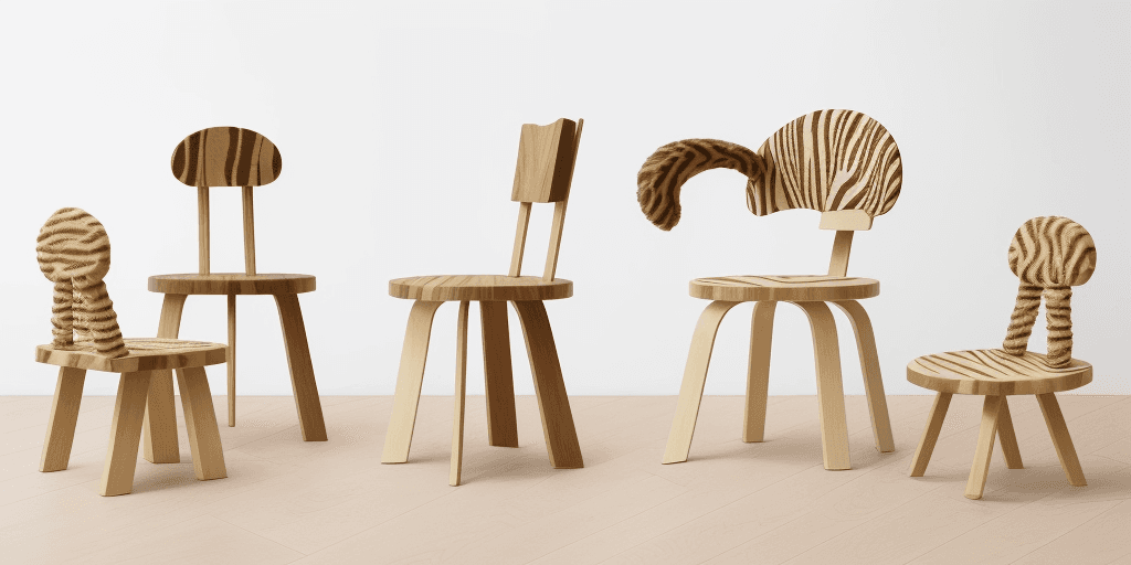 AI generated: imagine an image of a modern minimal sturdy children’s chair inspired by Children's drawing of cute ...