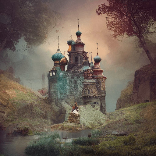 AI generated: Adobe photoshop terrarium fantasy medieval ancient russian village on floating rock photo manipulati...