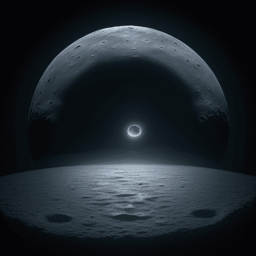 AI generated: Create a surreal depiction of the moon with a colossal eye dominating its surface. The moon looms la...