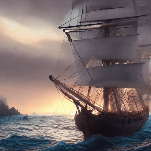 AI generated: Photo of a ultra realistic sailing ship, dramatic light, pale sunrise, cinematic lighting, battered,...