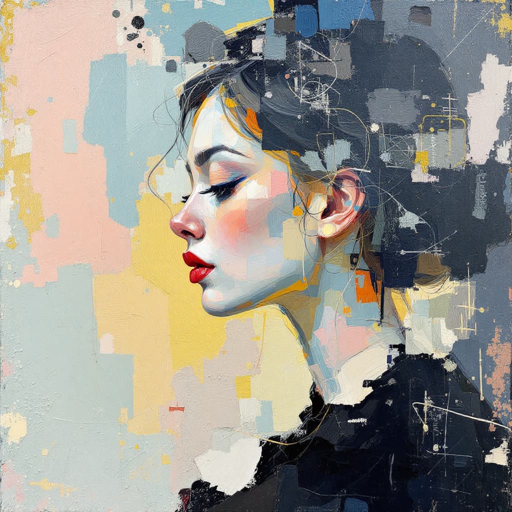 AI generated: impressionist painting of a petite woman --chaos 75 --ar 1:2 --profile rsy6uq9 --stylize 750