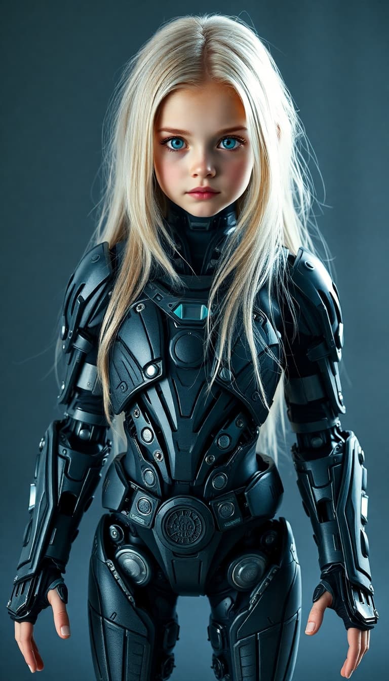 AI generated: a professional photo of a exceptionally of the most beautiful girl in the world, (age 9) (futuristic...