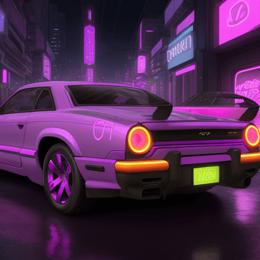 AI generated: a neon purple car in cyperpunk city