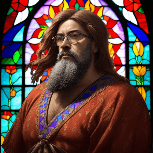 AI generated: a vibrant stained glass art piece of abraao, um homem velho com barba longa vestido uma tunica simpl...