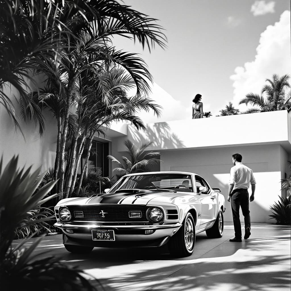 AI generated: Bring this scene to life in a classic 1950s black-and-white motion picture, straight out of old Holl...
