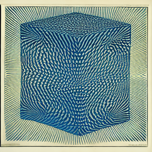 AI generated: A blue cube illustrated by Roy Lichtenstein by Ernst Haeckel
