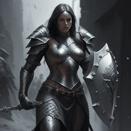 AI generated: 8k a living suit of chain mail armor wielding a shield and a warhammer, by Raymond Swanland Greg Rut...