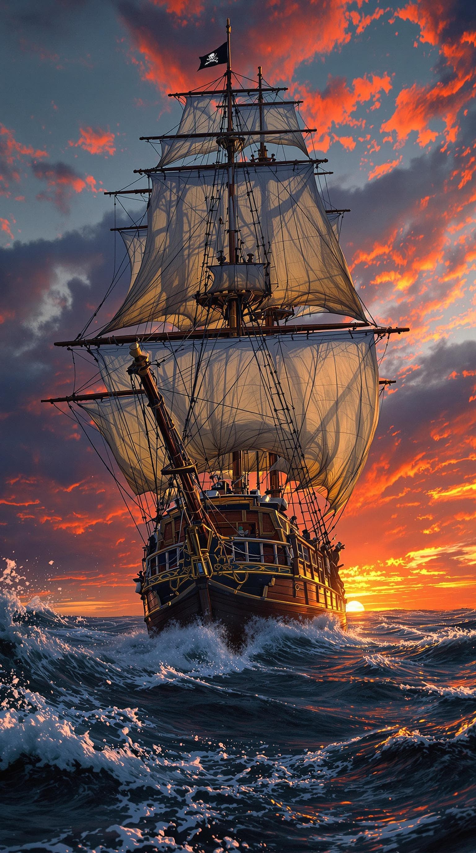 AI generated: A Pirate Ship at sea: The salty wind whips through the rigging, and the creaking of the Pirate ship’...